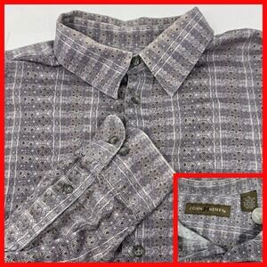 VTG JOHN HENRY Men XL Geometric Pattern Long Sleeve Button Down Shirt Casual Top